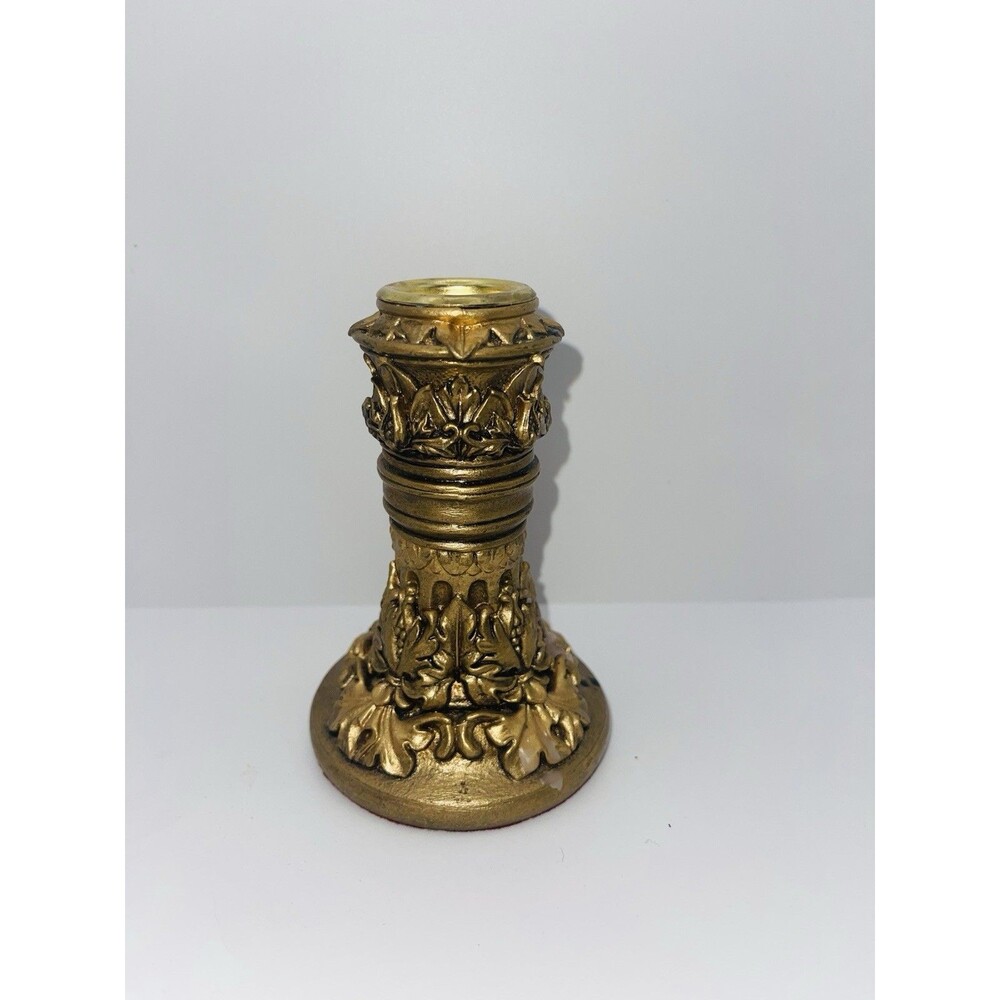 Vintage 4” Ornate Brass Tone Cast Metal Candlestick Holder Made in Philippines